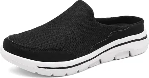 Slip On Mules & Clogs for Womens Mens Light Open Back Shoes Comfort Walking Shoes Breathable Slippers Closed Toe Slides A Black White Size: 15 Women/14 Men
