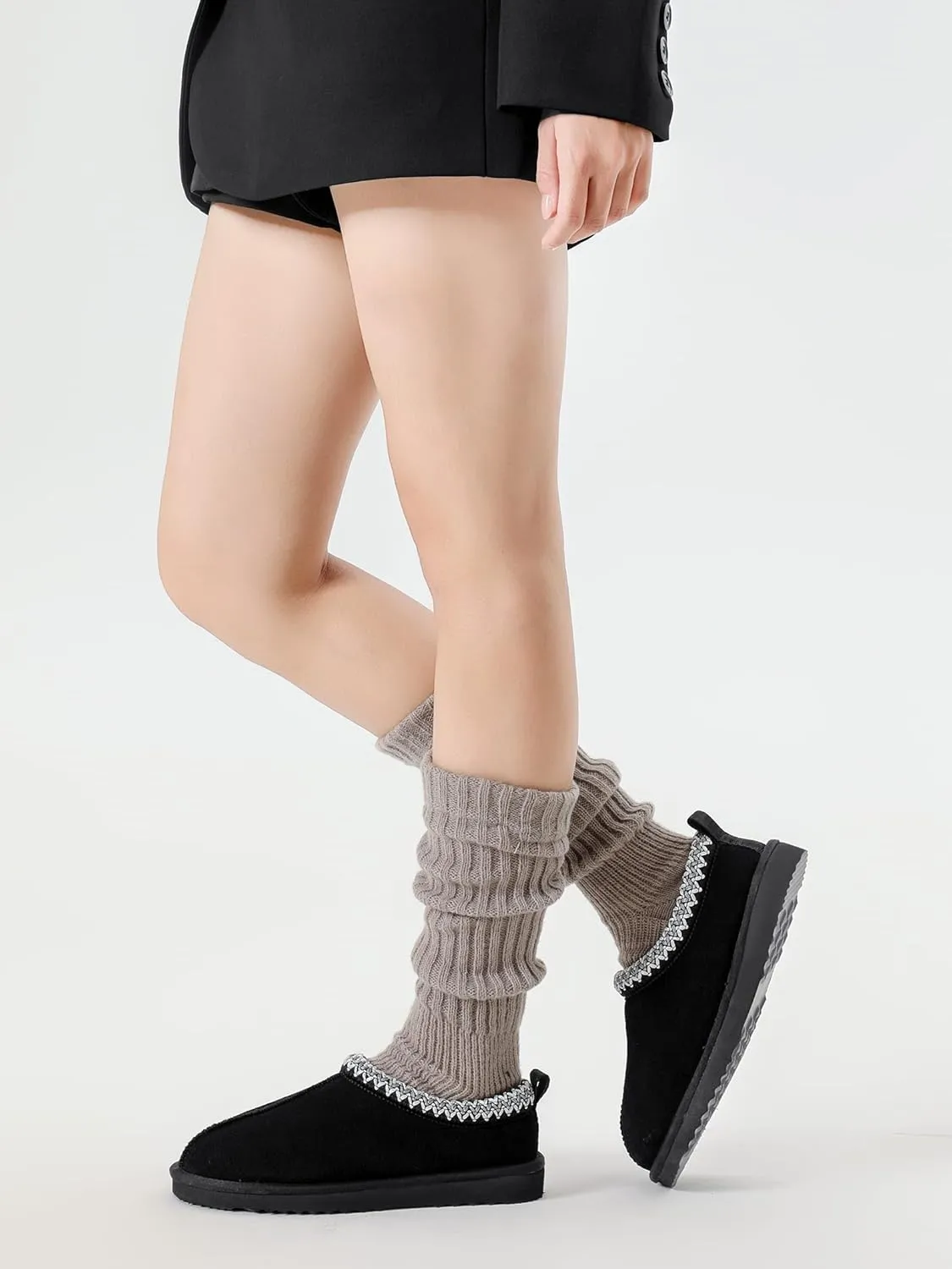 Slippers for Women Mini Boots Genuine Suede Ankle Snow Boots Indoor Outdoor Braided Winter Fur Slip On Mules