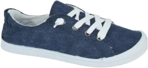 Soda Flat Women Shoes Linen Canvas Slip On Sneakers Lace Up Style Loafers Zig-S, 5.5, Navy