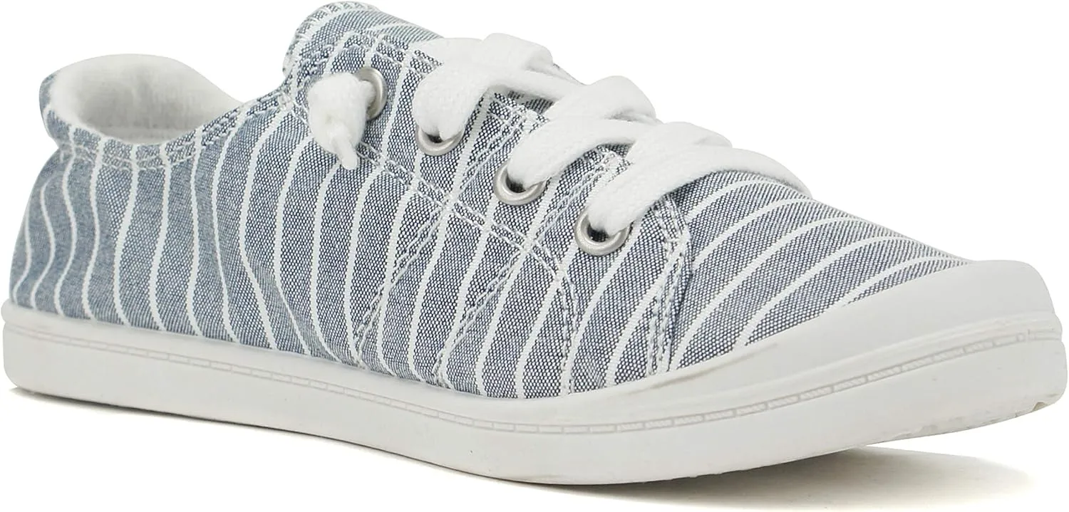 Soda Flat Women Shoes Linen Canvas Slip On Sneakers Lace Up Style Loafers Zig-S