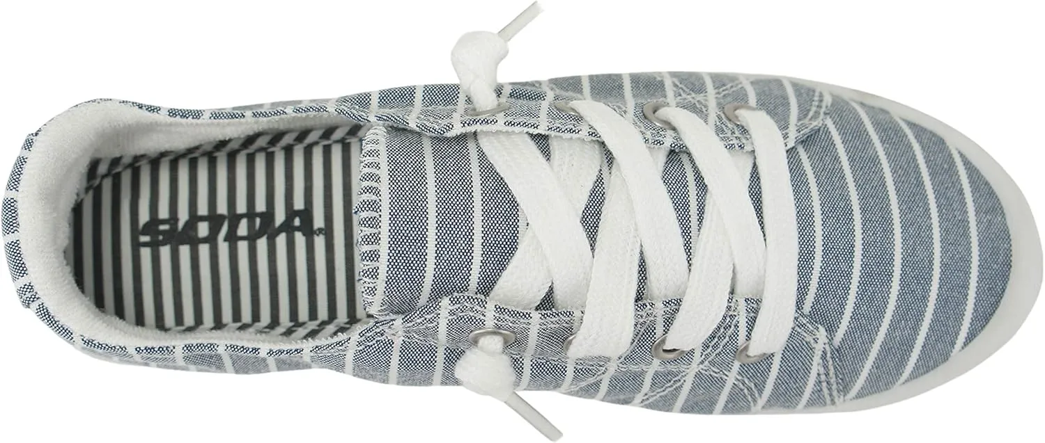 Soda Flat Women Shoes Linen Canvas Slip On Sneakers Lace Up Style Loafers Zig-S
