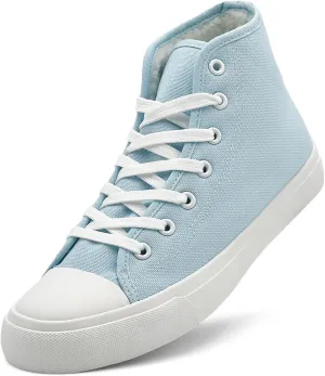 soofylia Womens High Top Canvas Sneakers,Unisex Fashion Lace-up Fuzzy Canvas Shoes,Casual Tennis Walking Shoes for Men