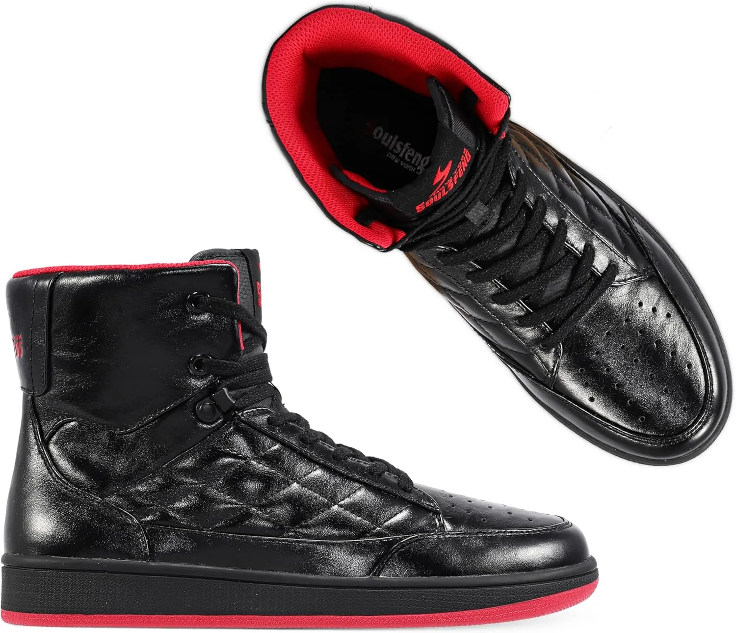 Soulsfeng Men's Women's High Top Sneakers Leather Ankle Boots Lace Up Walking Tennis Shoes