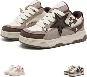 Star Shoes Walking Sneakers for Women Round Toe Y2K Aesthetic Cute Star Detail Comfort Grip US 5.5-8