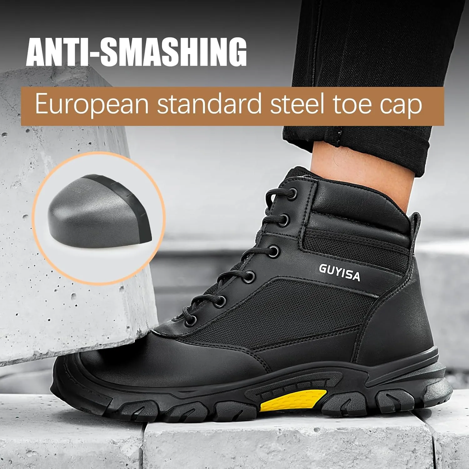 Steel Toe Boots for Men Work Boots for Men Breathable High Top Work Shoes Lightweight Indestructible Safety Shoes Industry Construction Safety Footwear