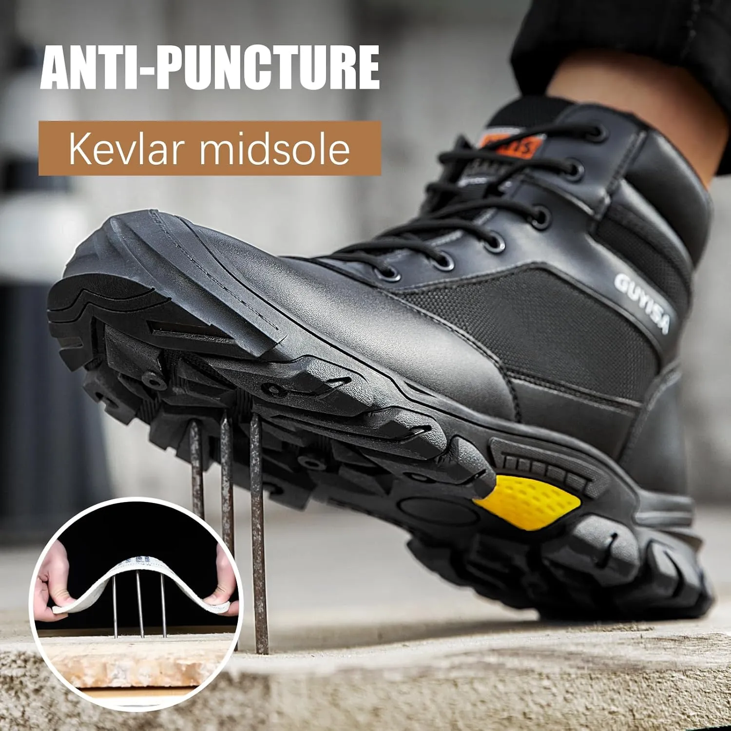 Steel Toe Boots for Men Work Boots for Men Breathable High Top Work Shoes Lightweight Indestructible Safety Shoes Industry Construction Safety Footwear