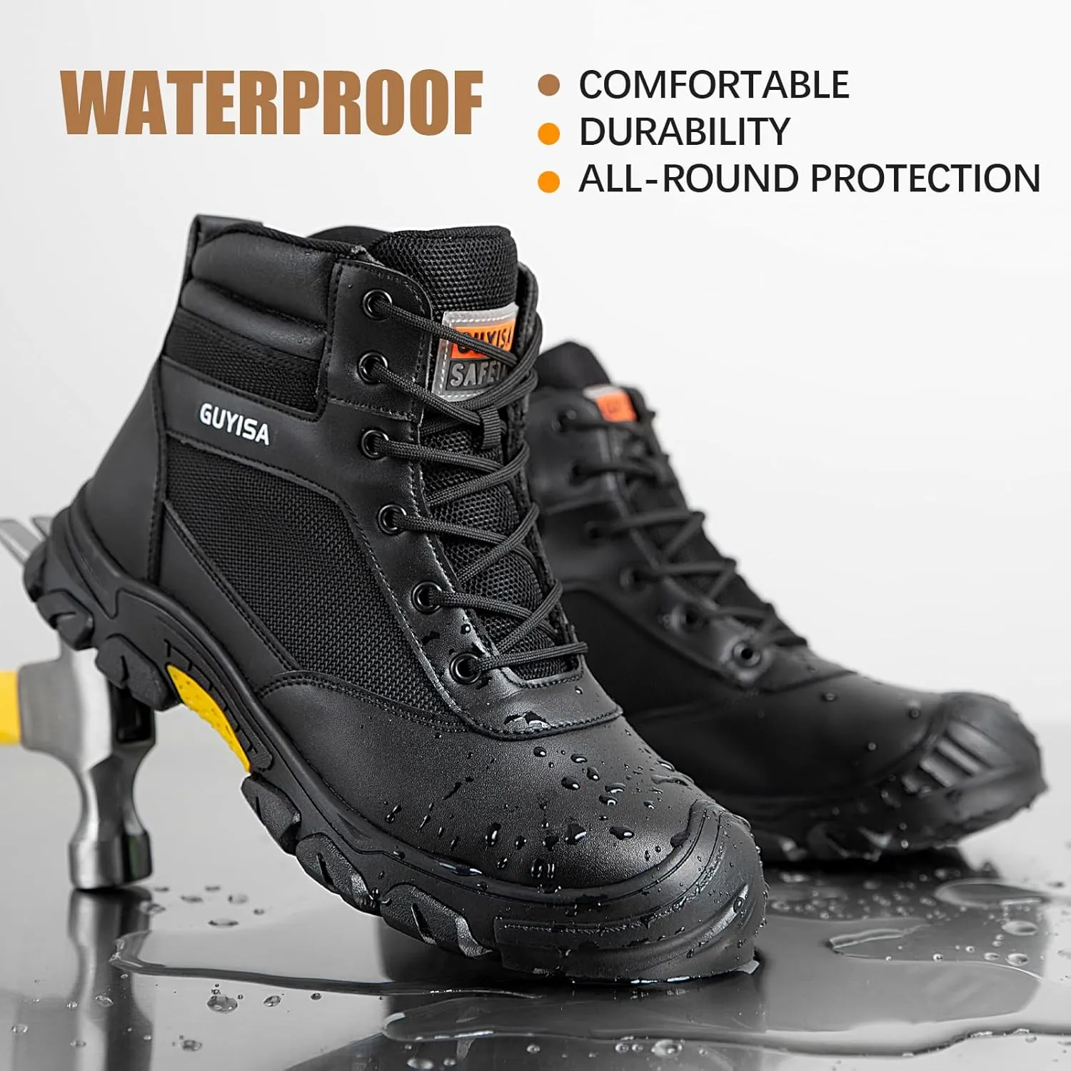 Steel Toe Boots for Men Work Boots for Men Breathable High Top Work Shoes Lightweight Indestructible Safety Shoes Industry Construction Safety Footwear