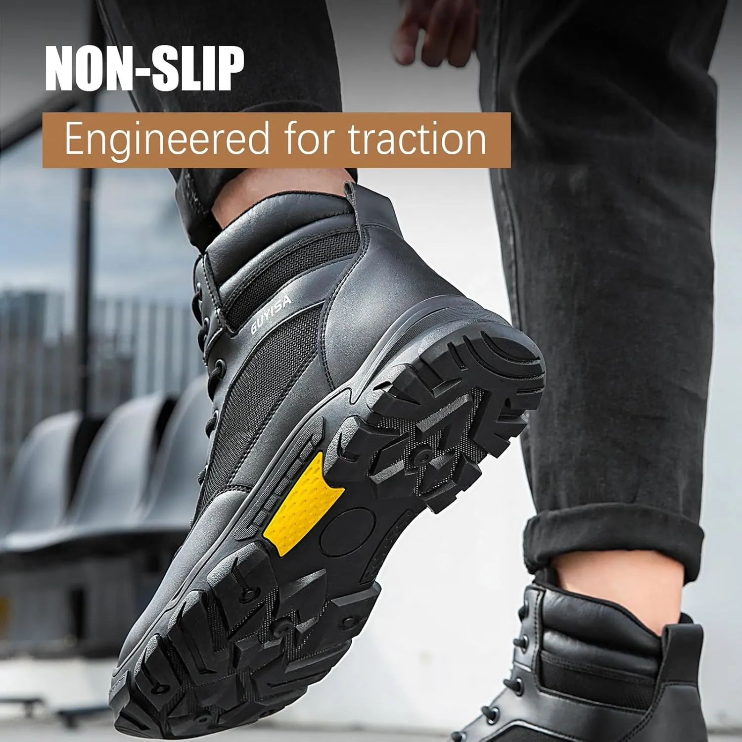 Steel Toe Boots for Men Work Boots for Men Breathable High Top Work Shoes Lightweight Indestructible Safety Shoes Industry Construction Safety Footwear