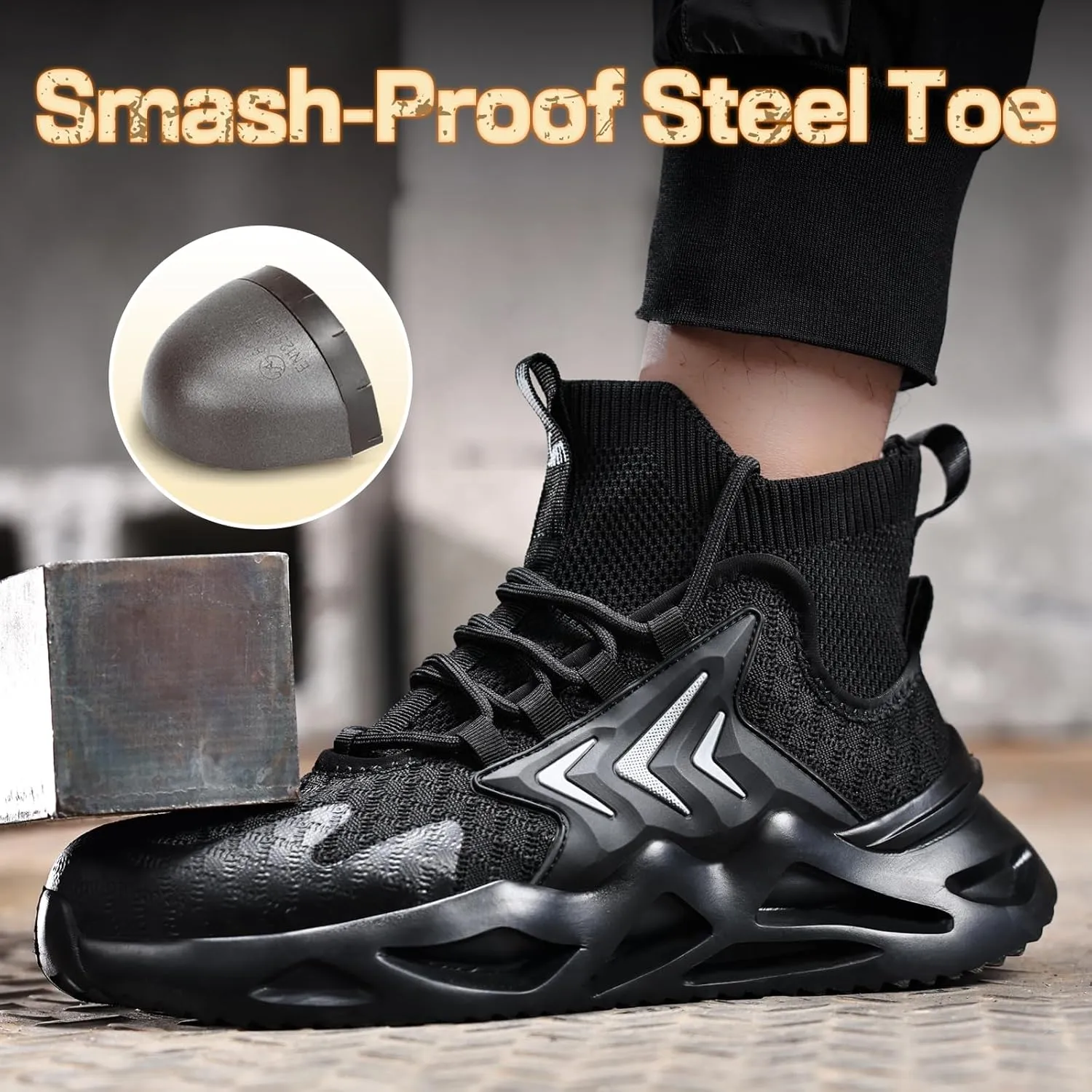 Steel Toe Shoes for Men Comfortable Work Shoes Safety Indestructible Puncture Proof Lightweight Steel Toe Sneakers Construction Work Utility Footwear Construction Industrial Sneakers