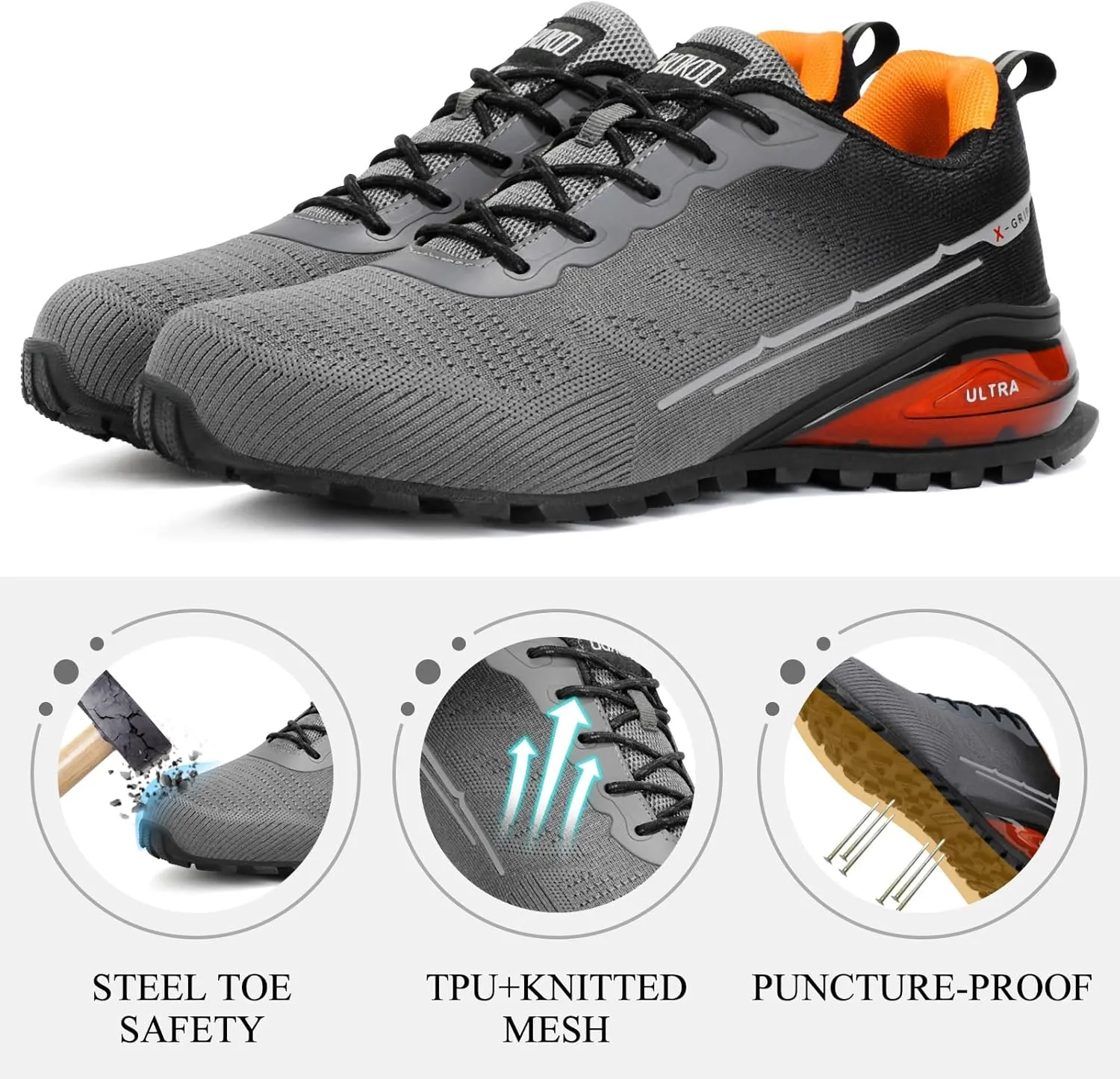 Steel Toe Shoes for Men Composite Work Shoes Comfortable Puncture Proof Lightweight Indestructible Sneakers