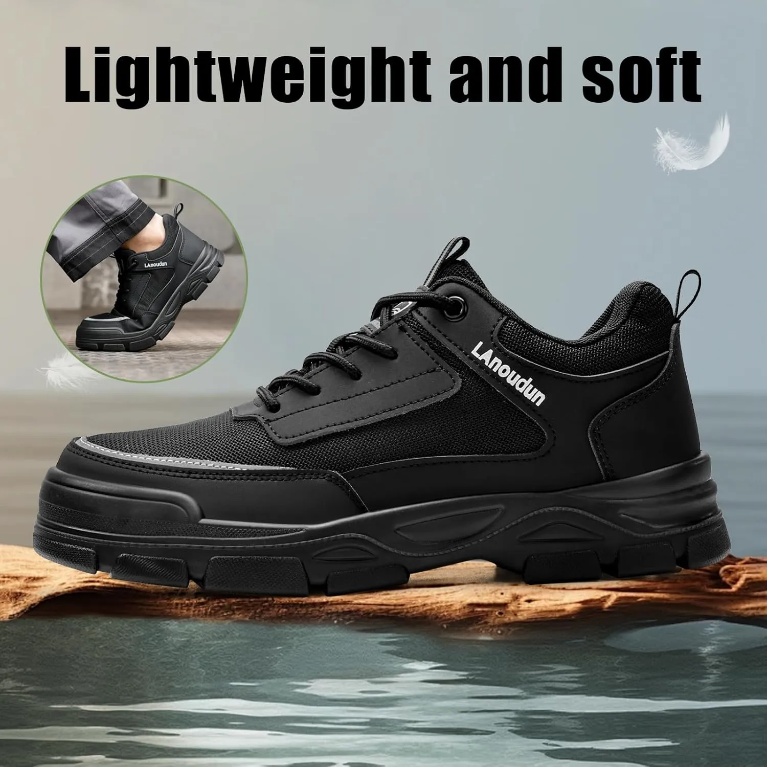 Steel Toe Shoes for Men Lightweight Work Shoes Comfortable Mens Work Boots Indestructible Safety Shoes for Men Industrial Construction Steel Toe Sneakers Soft Mens Work Shoes