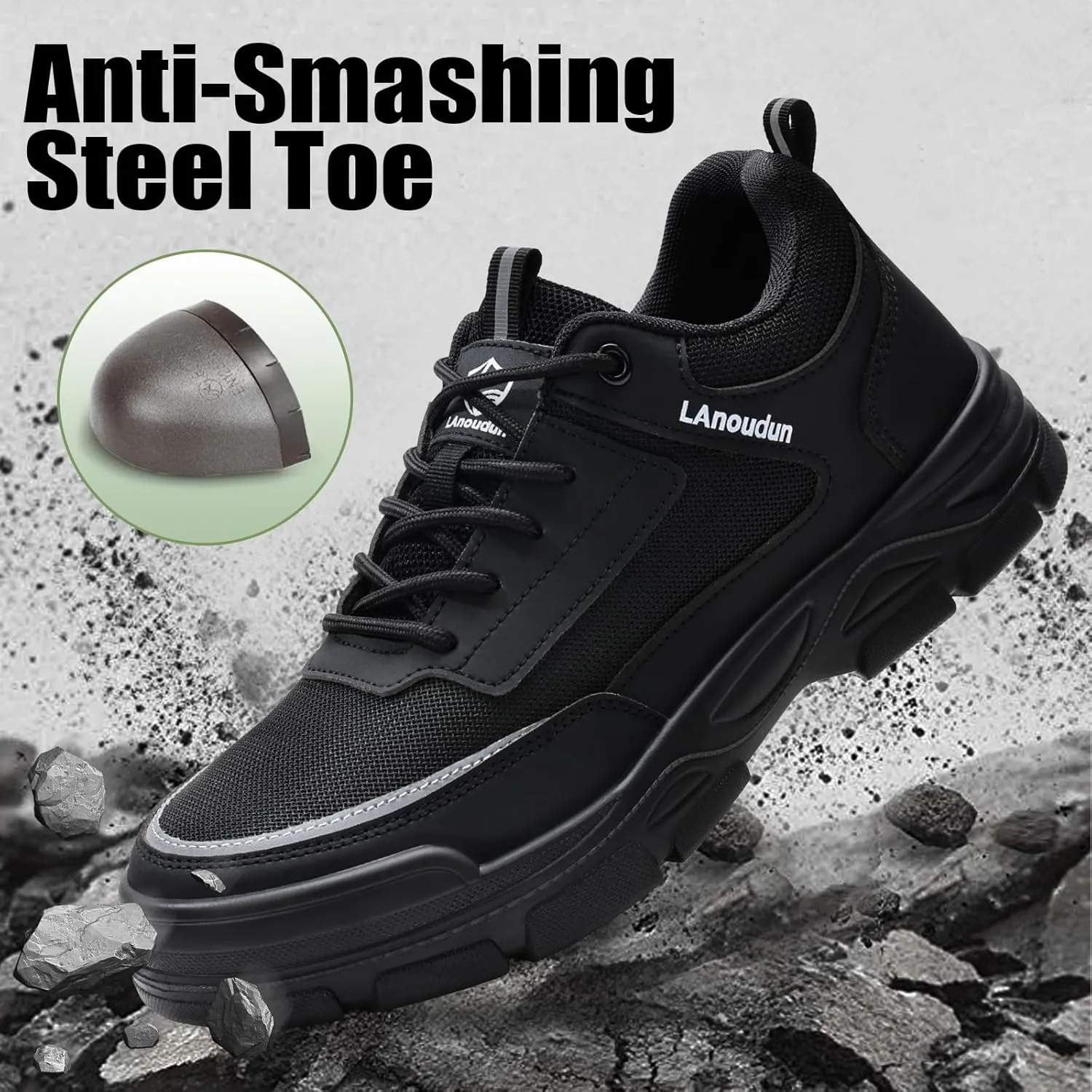 Steel Toe Shoes for Men Lightweight Work Shoes Comfortable Mens Work Boots Indestructible Safety Shoes for Men Industrial Construction Steel Toe Sneakers Soft Mens Work Shoes