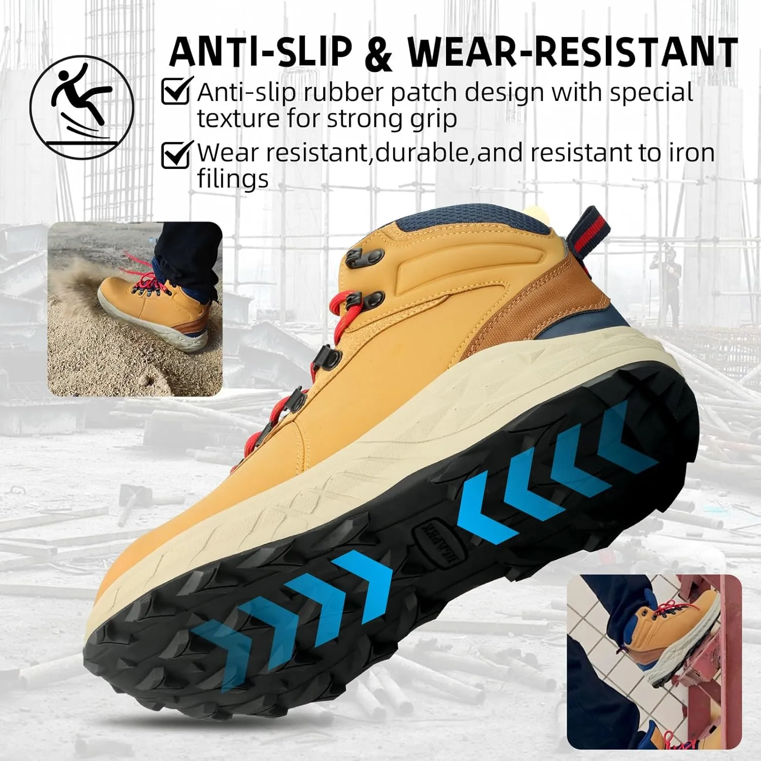 Steel Toe Work Boots for Men Non Slip Puncture Proof Safety Work Shoes for Men with Indestructible Construction Comfortable Perfect for Outdoor Work, Hiking, Construction