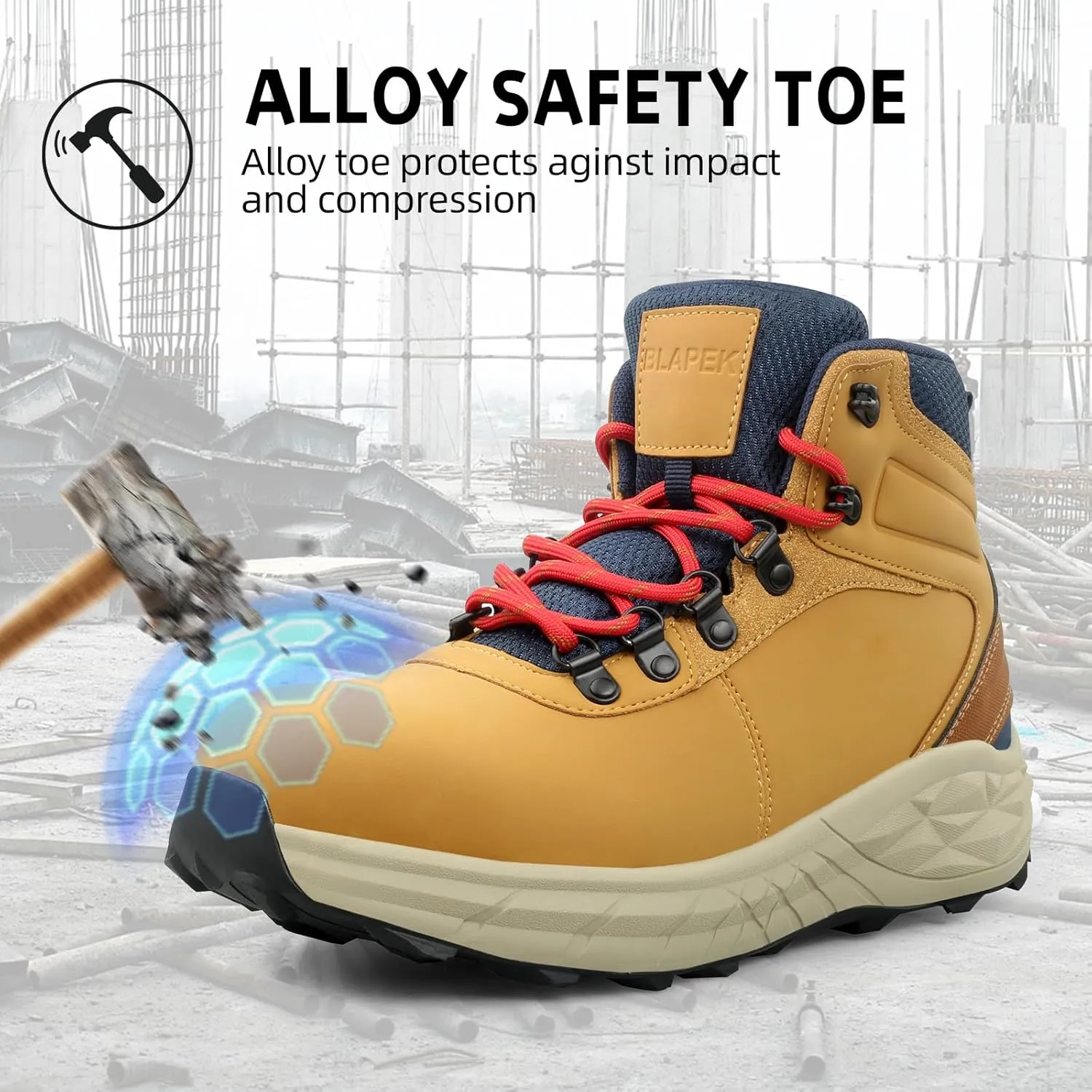 Steel Toe Work Boots for Men Non Slip Puncture Proof Safety Work Shoes for Men with Indestructible Construction Comfortable Perfect for Outdoor Work, Hiking, Construction