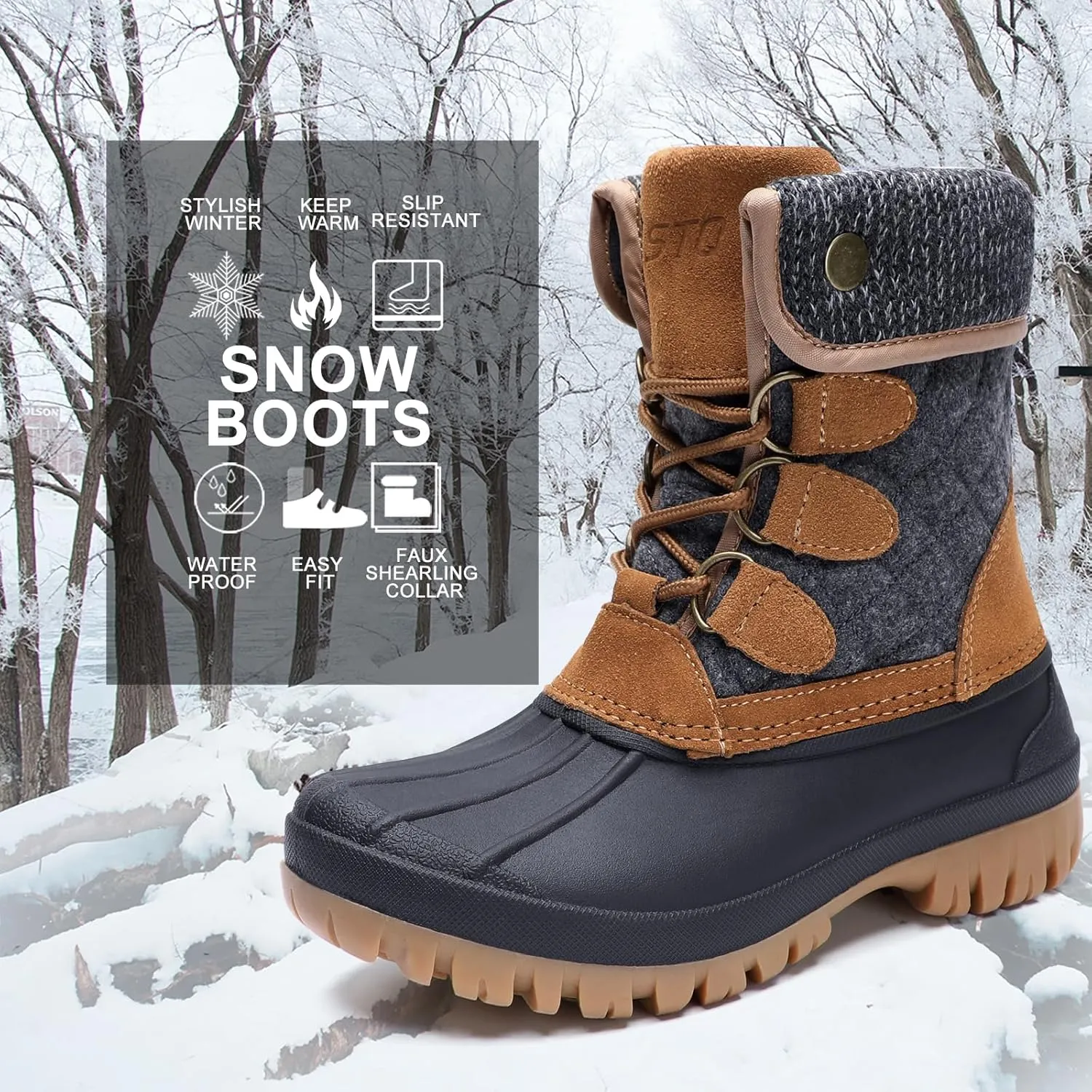 STQ Womens Winter Duck Boots Waterproof Cold Weather Snow Boots