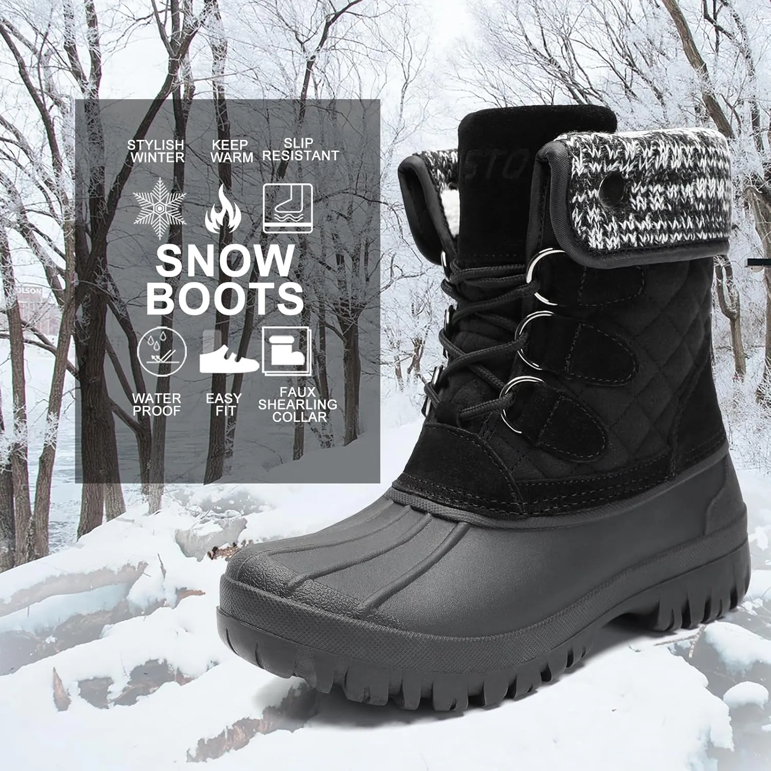 STQ Womens Winter Duck Boots Waterproof Cold Weather Snow Boots