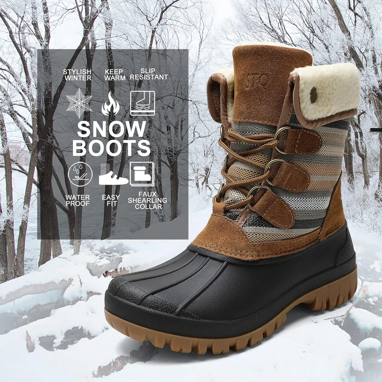 STQ Womens Winter Duck Boots Waterproof Cold Weather Snow Boots