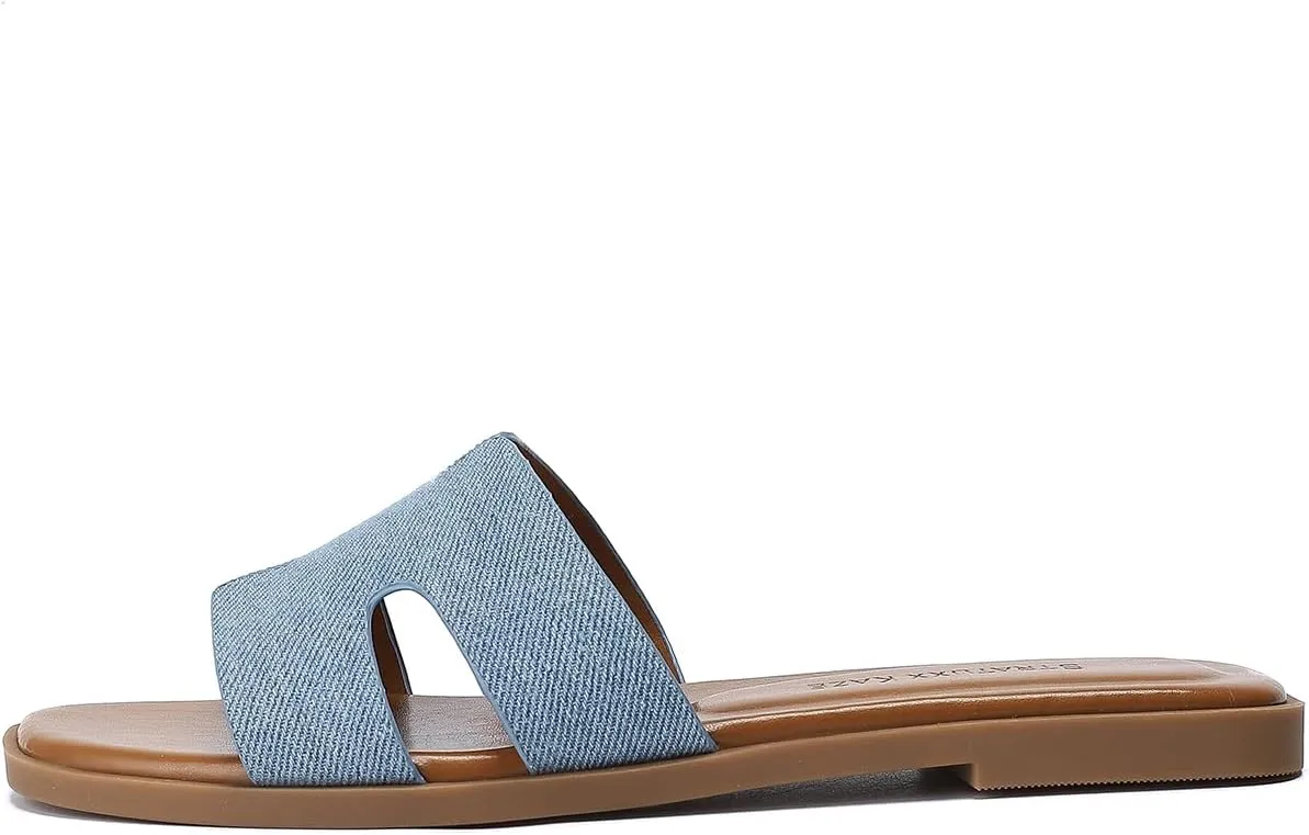 Stratuxx Kaze Open Toe Flat Dress Sandals Womens Slide Comfortable Summer Black, White, Tan Sandals for Women