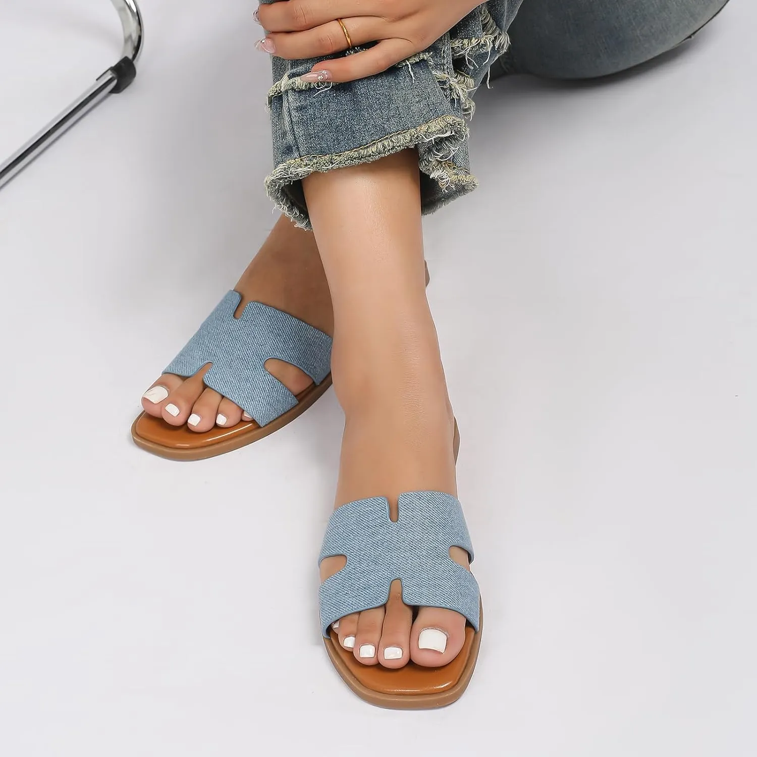 Stratuxx Kaze Open Toe Flat Dress Sandals Womens Slide Comfortable Summer Black, White, Tan Sandals for Women