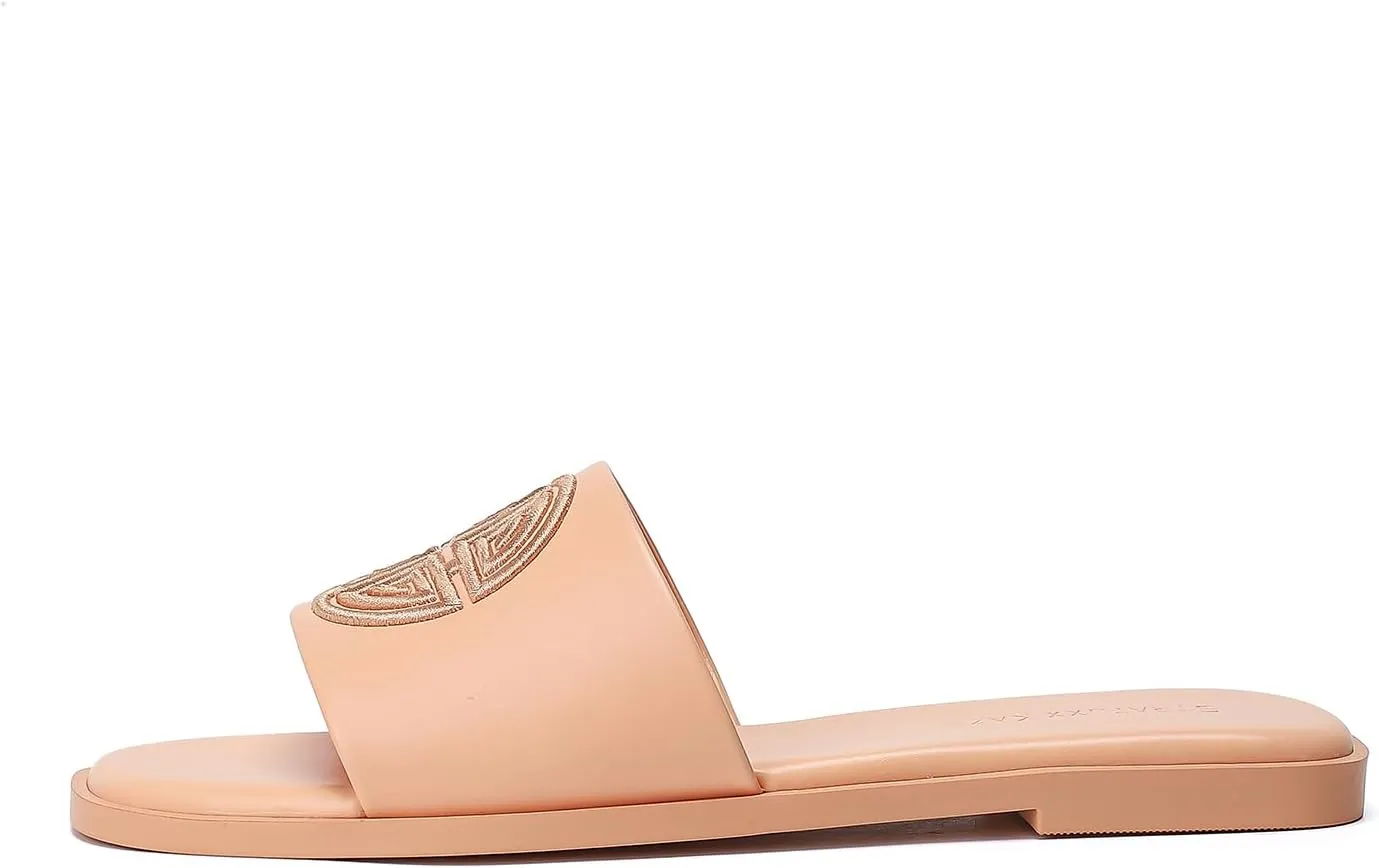 Stratuxx Kaze Womens Flat Sandals Dressy Summer Slide Dress Sandals Comfortable Cute Leather Black Sandals for Women