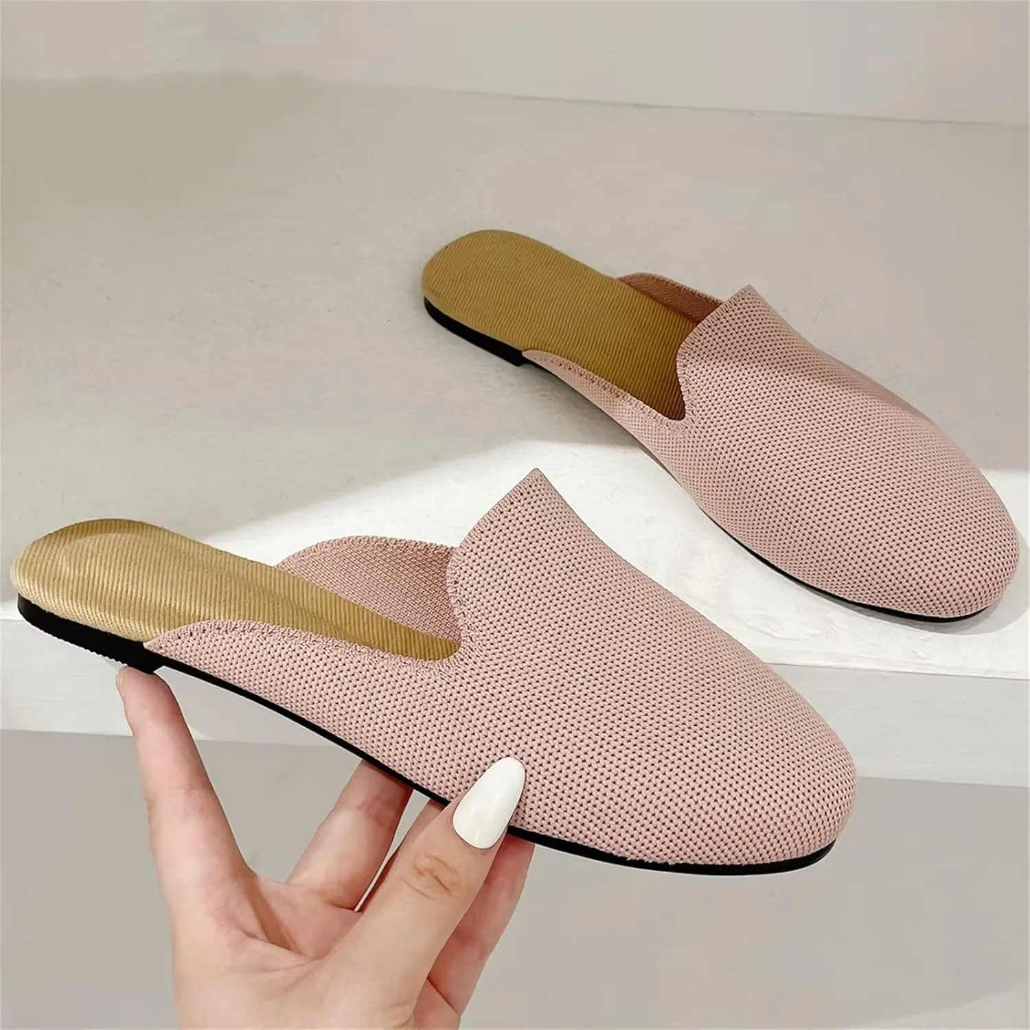 Stunner Women's Mules Shoes Breathable Kintted Round Toe Backless Slides Mules Shoes