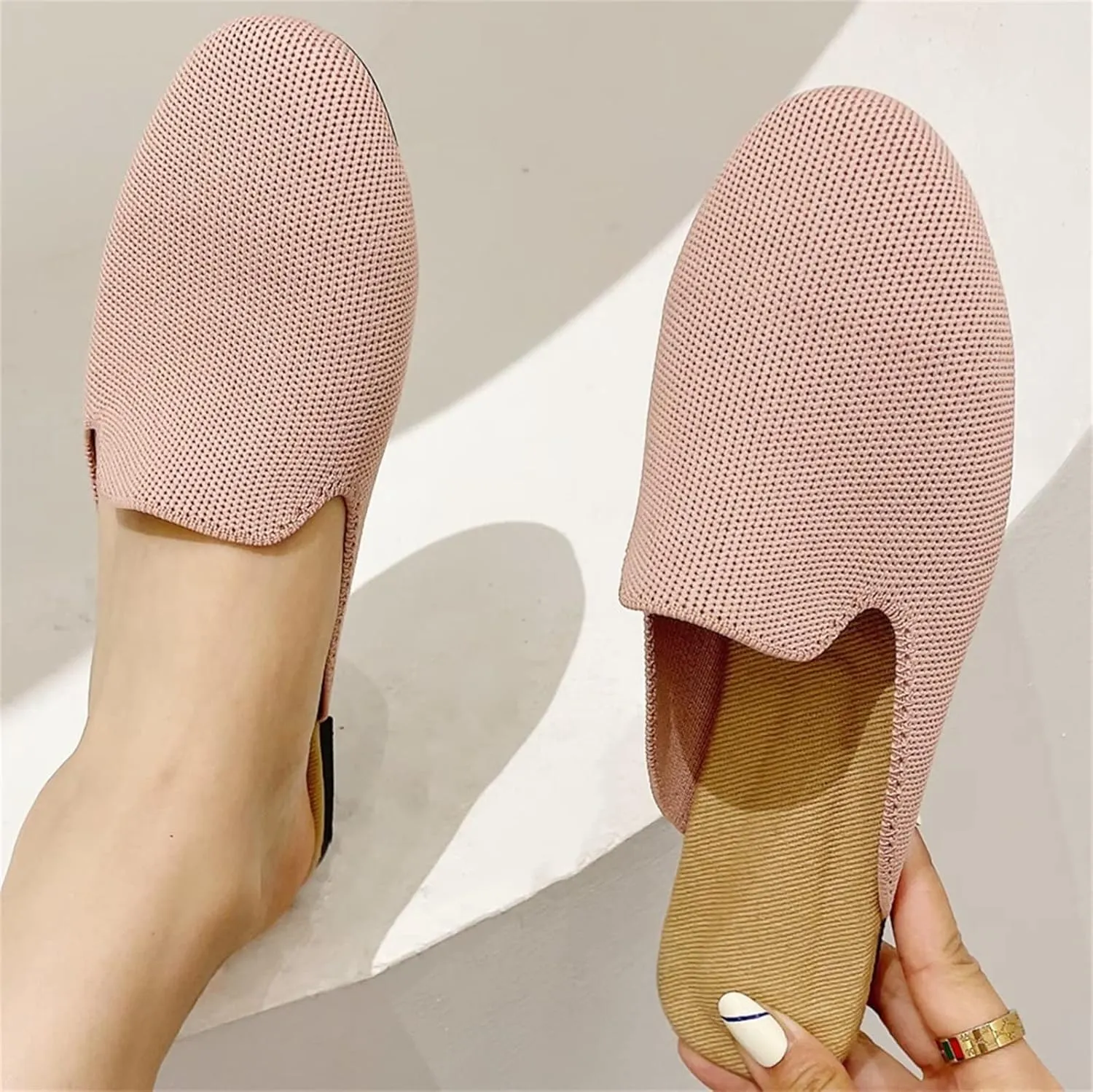 Stunner Women's Mules Shoes Breathable Kintted Round Toe Backless Slides Mules Shoes