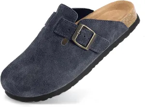 Suede Clogs for Women Clogs Slip on Adjustable Buckle Leather Clogs Cork Footbed Home Clog Slippers with Arch Support Unisex