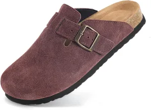 Suede Clogs for Women Clogs Slip on Adjustable Buckle Leather Clogs Cork Footbed Home Clog Slippers with Arch Support Unisex