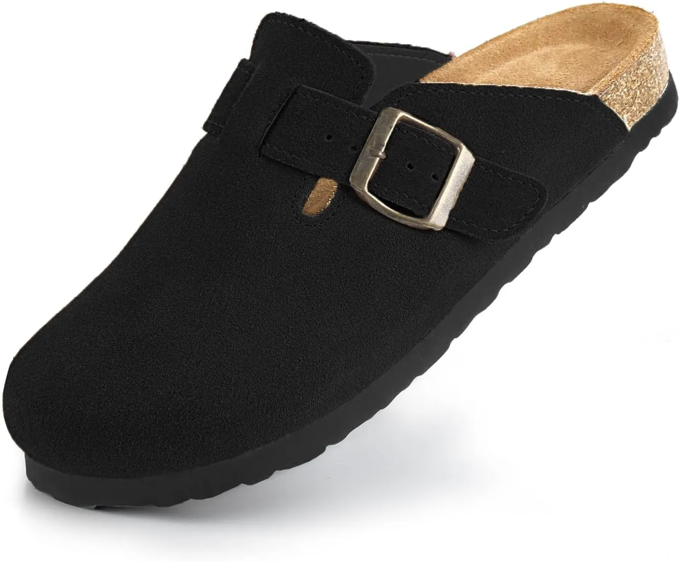 Suede Clogs for Women Clogs Slip on Adjustable Buckle Leather Clogs Cork Footbed Home Clog Slippers with Arch Support Unisex