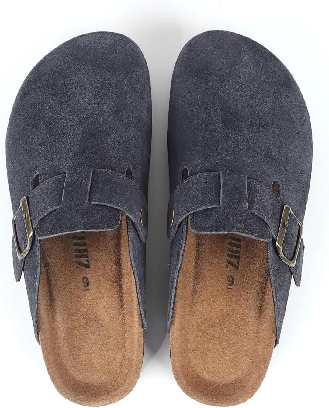Suede Clogs for Women Clogs Slip on Adjustable Buckle Leather Clogs Cork Footbed Home Clog Slippers with Arch Support Unisex