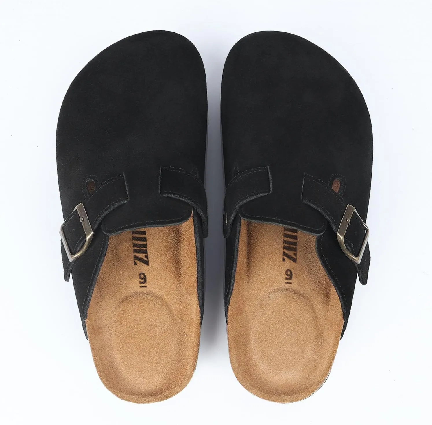 Suede Clogs for Women Clogs Slip on Adjustable Buckle Leather Clogs Cork Footbed Home Clog Slippers with Arch Support Unisex