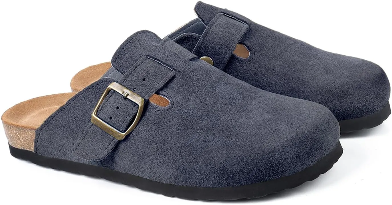 Suede Clogs for Women Clogs Slip on Adjustable Buckle Leather Clogs Cork Footbed Home Clog Slippers with Arch Support Unisex