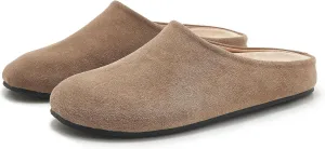 Suede Clogs for Women Soft Cork Footbed Leather Mules Round Toe Casual Slip-on Mule Shoes
