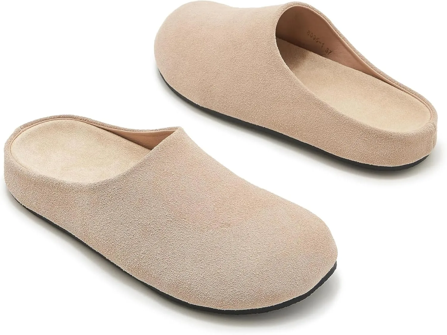 Suede Clogs for Women Soft Cork Footbed Leather Mules Round Toe Casual Slip-on Mule Shoes