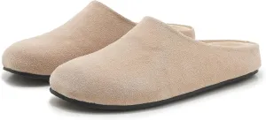 Suede Clogs for Women Soft Cork Footbed Leather Mules Round Toe Casual Slip-on Mule Shoes