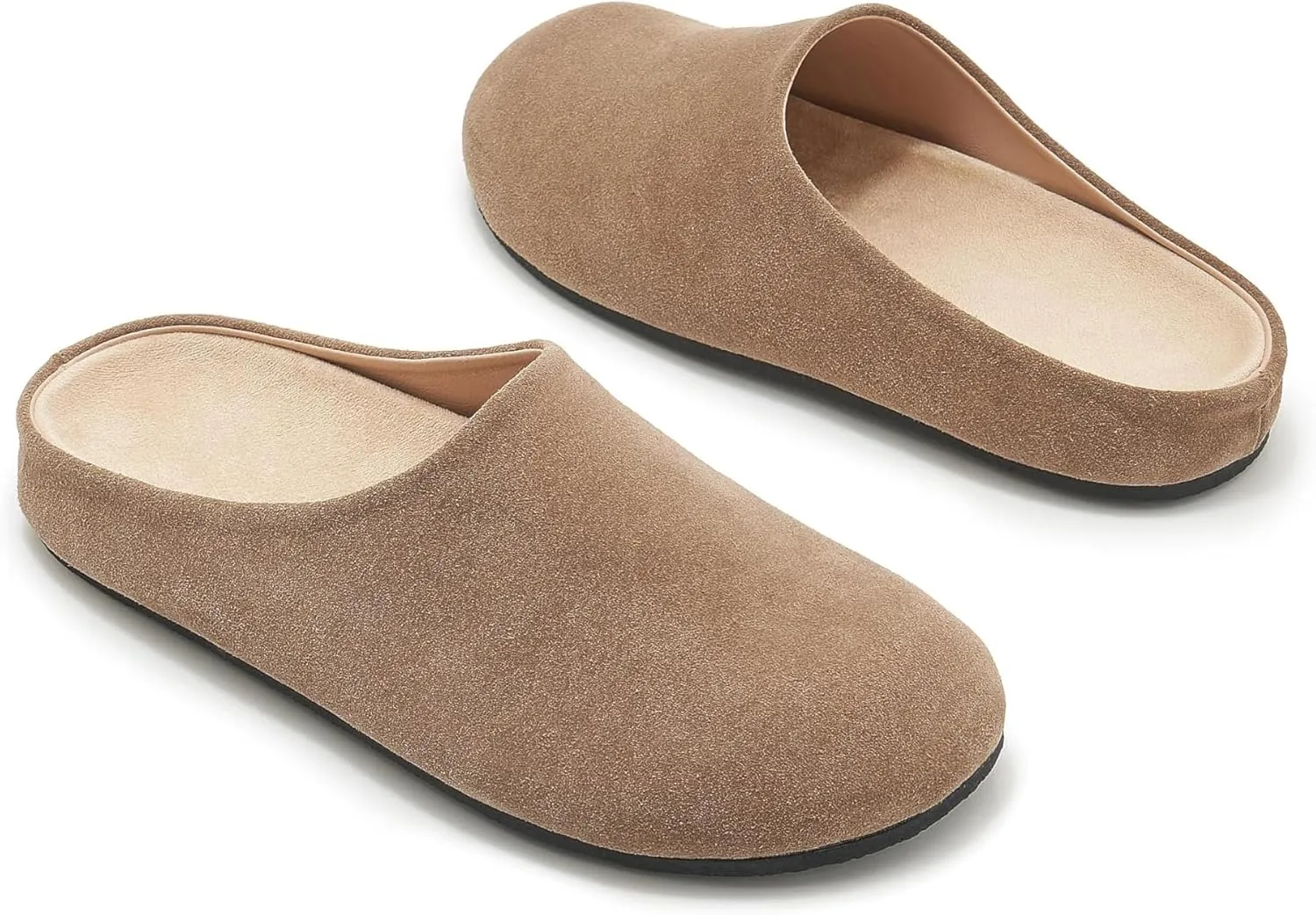 Suede Clogs for Women Soft Cork Footbed Leather Mules Round Toe Casual Slip-on Mule Shoes