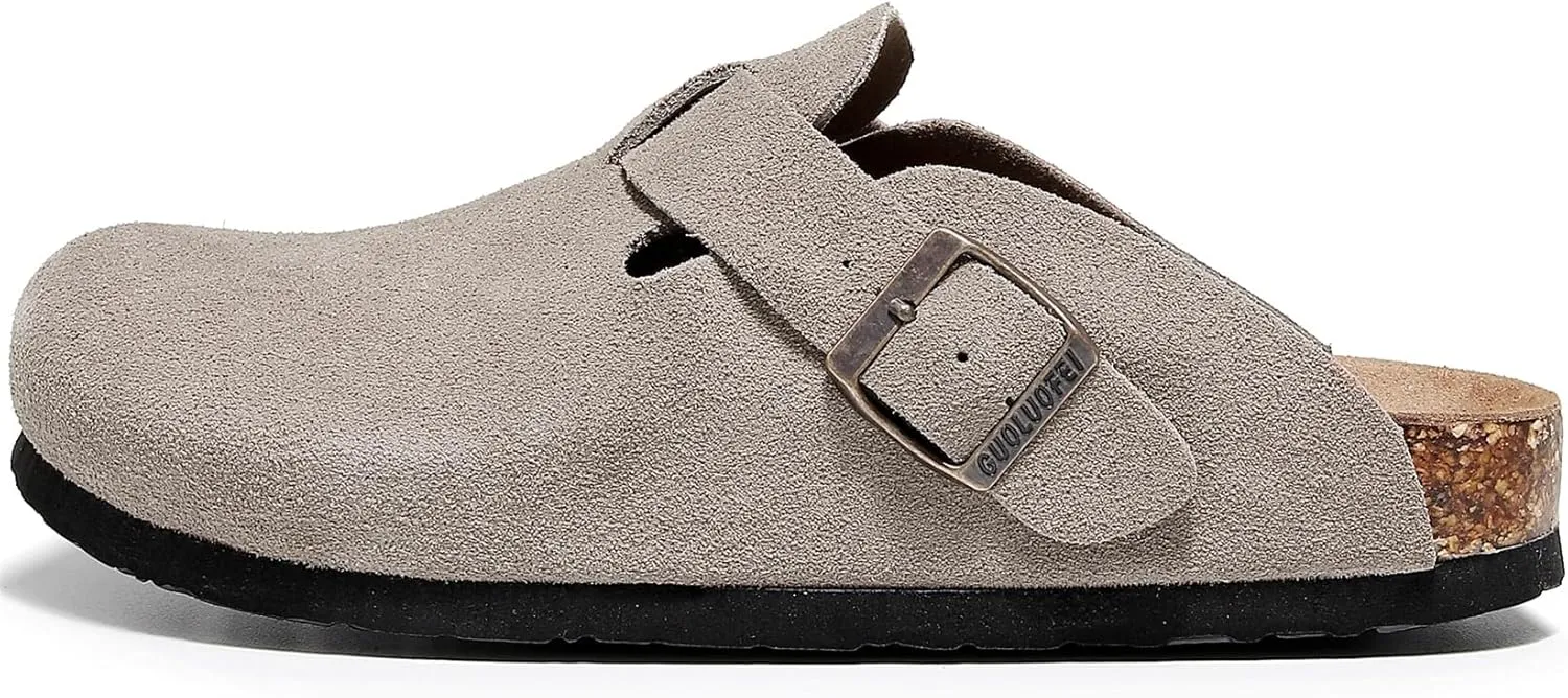 Suede Clogs for Womens Leather Mules Cork Footbed Slippers Potato Shoes with Arch Support