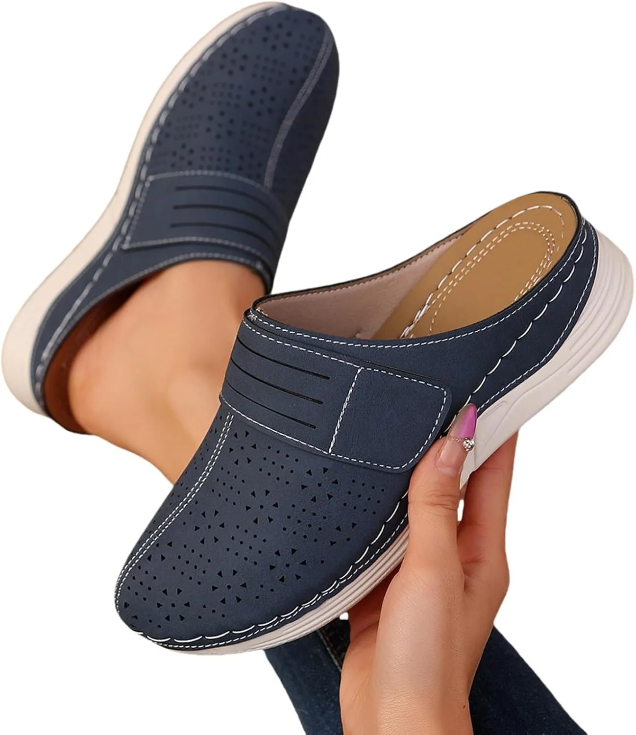 Summer Clogs for Women Comfortable Breathable Hollow Out Closed Toe Sandals Casual Mule Shoes Lightweight Slip On Walking Wedge Clogs with Arch Support