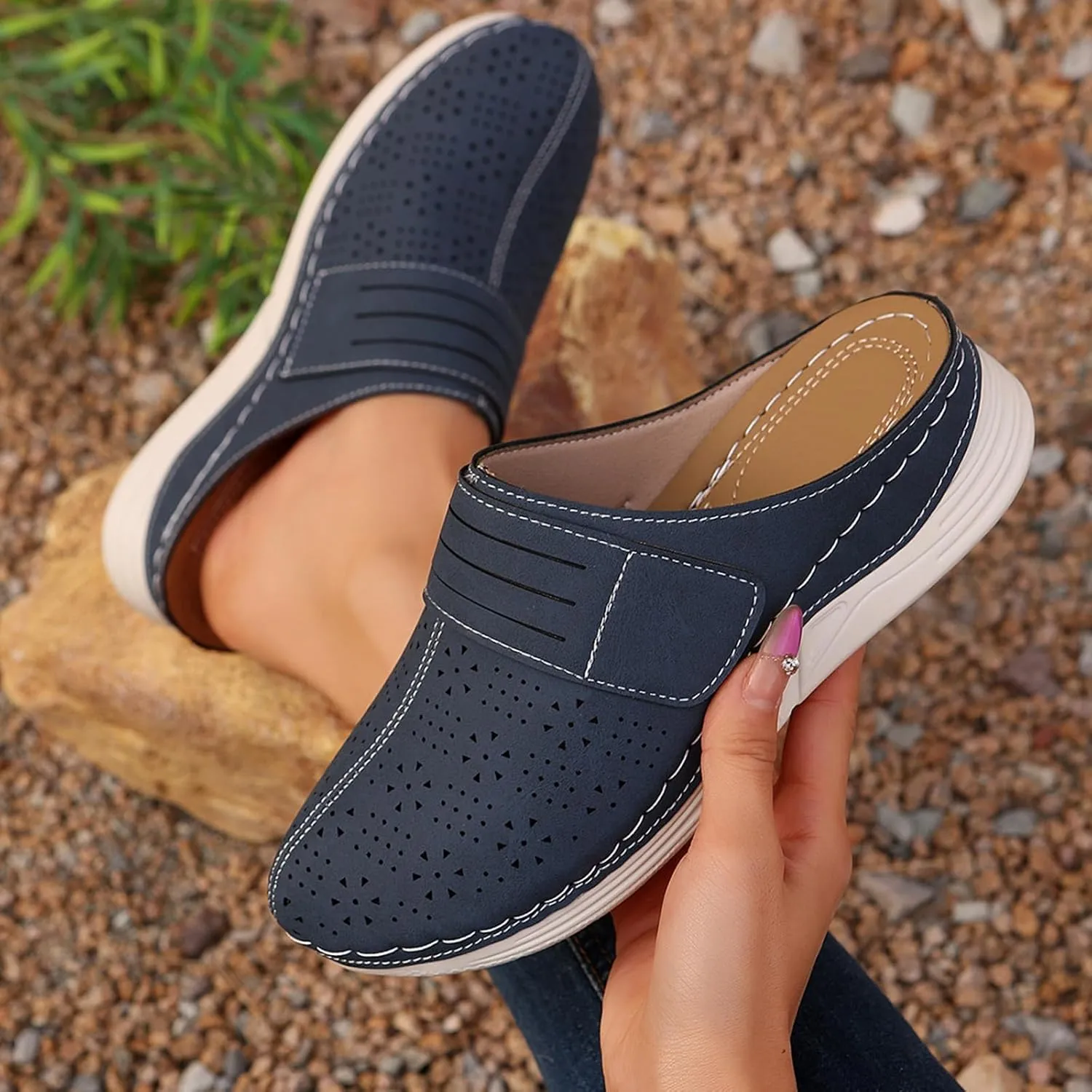 Summer Clogs for Women Comfortable Breathable Hollow Out Closed Toe Sandals Casual Mule Shoes Lightweight Slip On Walking Wedge Clogs with Arch Support