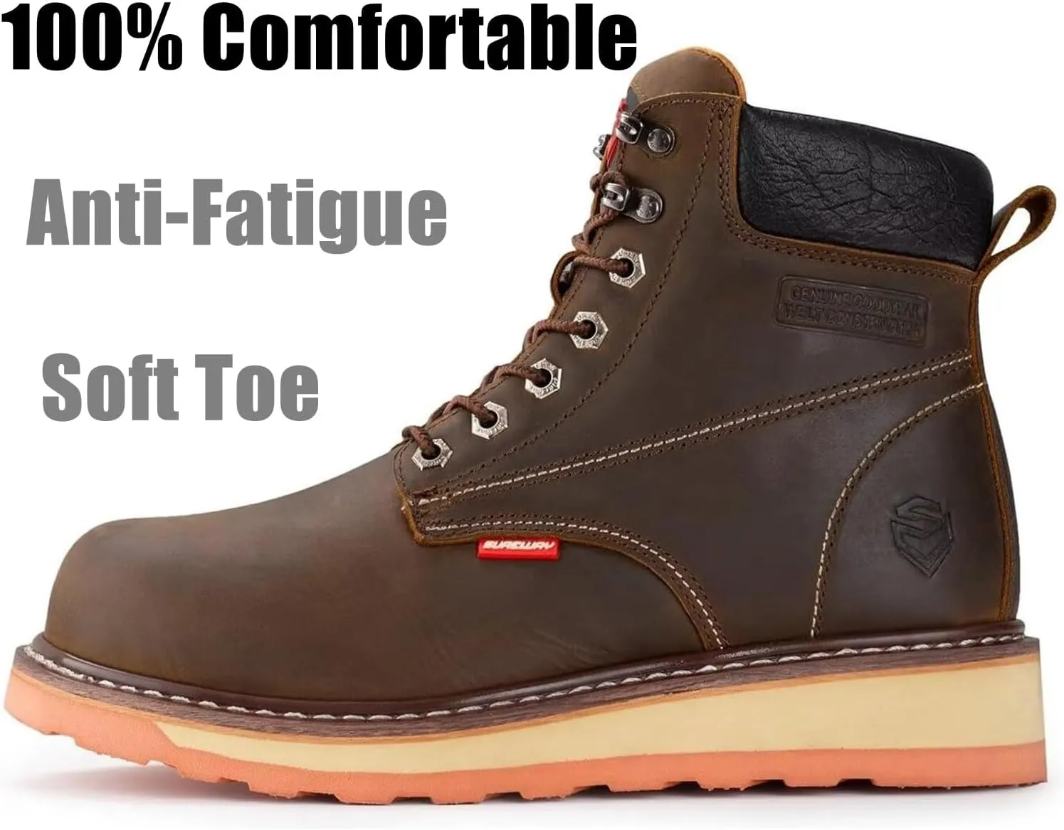 SUREWAY 6 in Mens Heavy Duty Soft/Steel Toe Work Boots for Men,Goodyear Welted,Full Grain Leather,Slip Resistant,EH Safety Industrial Construction Boot
