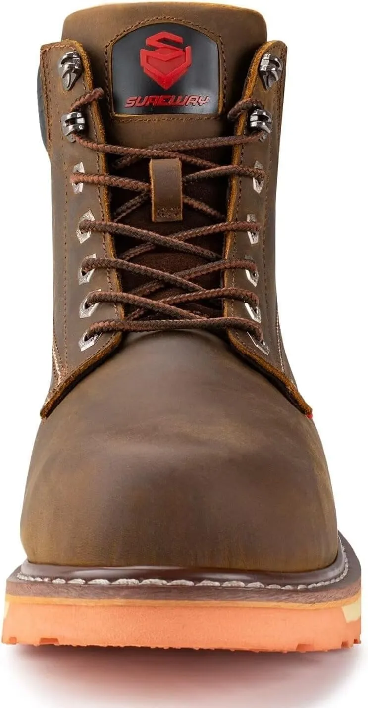 SUREWAY 6 in Mens Heavy Duty Soft/Steel Toe Work Boots for Men,Goodyear Welted,Full Grain Leather,Slip Resistant,EH Safety Industrial Construction Boot