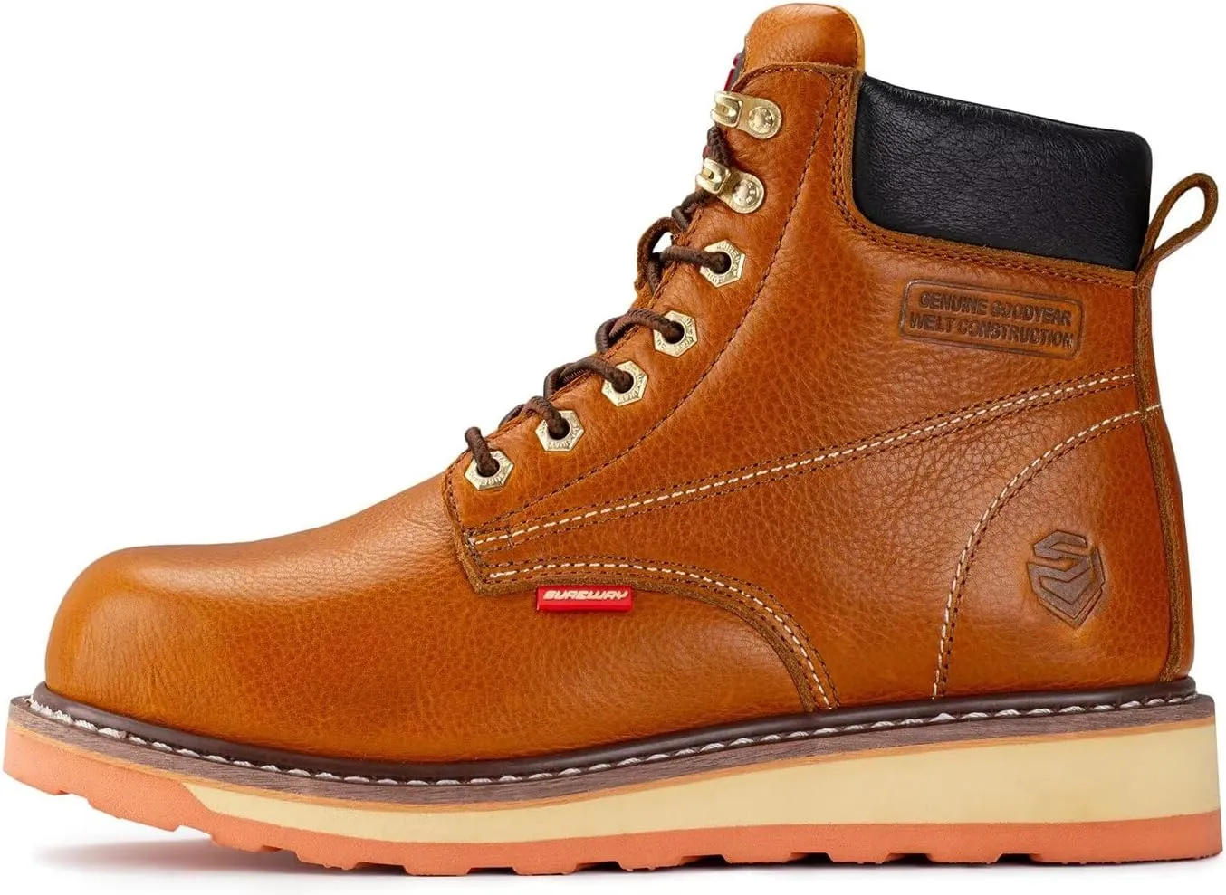 SUREWAY 6” Mens Heavy Duty Soft/Steel Toe Work Boots for Men,Goodyear Welt,Extremely Comfortable Durable Proved,Oil/Slip Resistant,Thicker Leather,Wedge Sole,EH Safety Industrial Construction Boots