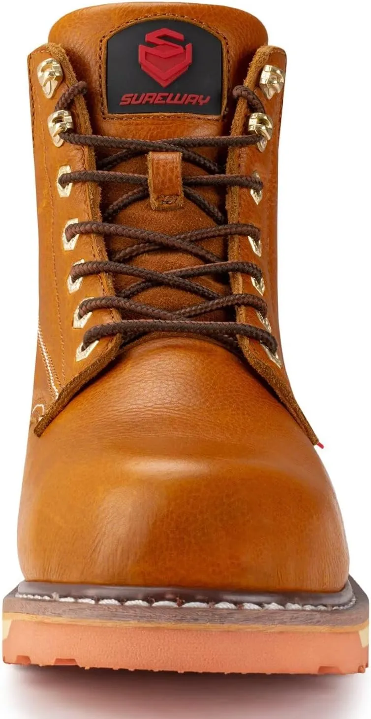 SUREWAY 6” Mens Heavy Duty Soft/Steel Toe Work Boots for Men,Goodyear Welt,Extremely Comfortable Durable Proved,Oil/Slip Resistant,Thicker Leather,Wedge Sole,EH Safety Industrial Construction Boots