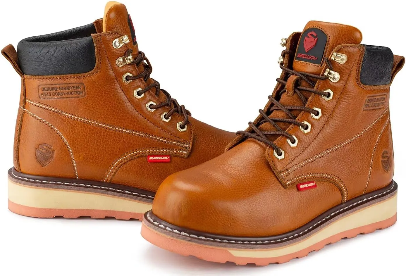 SUREWAY 6” Mens Heavy Duty Soft/Steel Toe Work Boots for Men,Goodyear Welt,Extremely Comfortable Durable Proved,Oil/Slip Resistant,Thicker Leather,Wedge Sole,EH Safety Industrial Construction Boots
