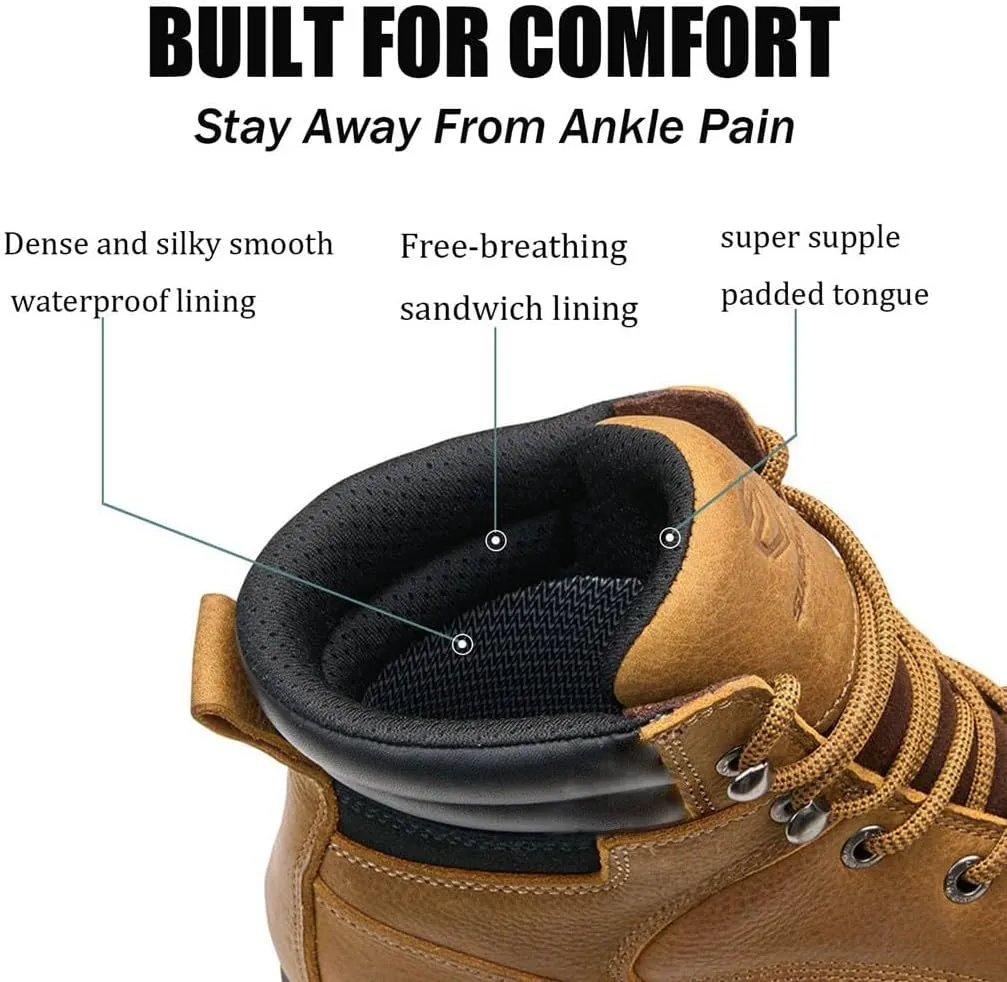 SUREWAY Men 6 Inch Waterproof Soft Toe Work Boots - Moc Toe,Construction Industrial Safety Leather Work Shoes,Oil/Slip Resistant Comfortable Wedge Outsole,EH Rated,Goodyear Welt,Lace Up,Heavy Duty