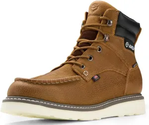SUREWAY Men 6 Inch Waterproof Soft Toe Work Boots - Moc Toe,Construction Industrial Safety Leather Work Shoes,Oil/Slip Resistant Comfortable Wedge Outsole,EH Rated,Goodyear Welt,Lace Up,Heavy Duty