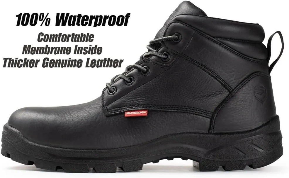 SUREWAY Men Waterproof Steel/Soft Toe Hiking Work Boots - Leather,Lace Up,Round Toe,Slip Resistant,Comfort EH Safety Industrial Construction Boot,Lightweight Utility Outdoor Shoes for Roofing,Hunting