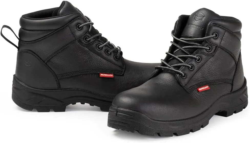 SUREWAY Men Waterproof Steel/Soft Toe Hiking Work Boots - Leather,Lace Up,Round Toe,Slip Resistant,Comfort EH Safety Industrial Construction Boot,Lightweight Utility Outdoor Shoes for Roofing,Hunting