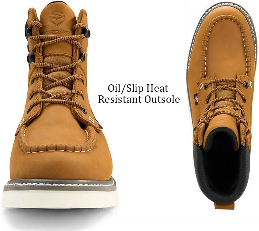 SUREWAY Men's 6" Heavy Duty Soft Toe Waterproof Work Boots,EH Construction Industrial Safety Leather Work Boots,Lace Up Moc Toe Work Boot,Goodyear Welt Oil/Slip Resistant Comfortable Outsole