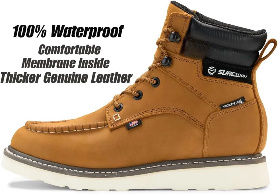 SUREWAY Men's 6" Heavy Duty Soft Toe Waterproof Work Boots,EH Construction Industrial Safety Leather Work Boots,Lace Up Moc Toe Work Boot,Goodyear Welt Oil/Slip Resistant Comfortable Outsole